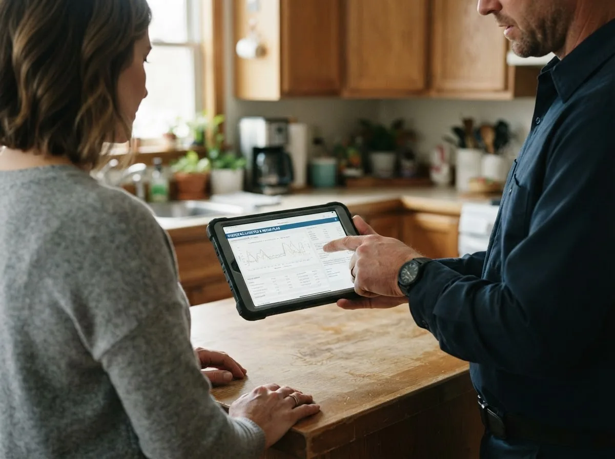 HVAC technician inspecting a heating & cooling system in Rockland, MI